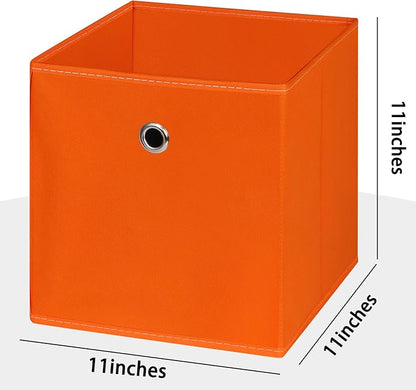 Foldable Storage Cubes Bins ,11 Inch Cloth Storage Cube Fabric Storage Box Cubes Organizer Baskets with Handles for Home Organizer Set of 6 (Orange)