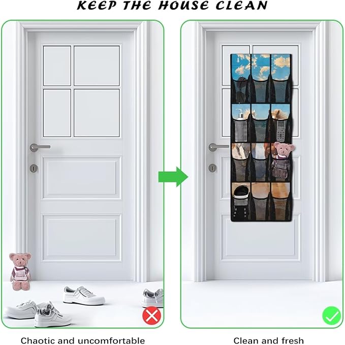 Horse 12-Pocket Door Organizer, Breathable Ultra-Lightweight & Foldable Mesh Pockets Organizer for Shoes, Accessories