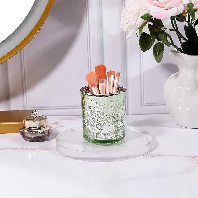 DASITON Makeup Brush Holder Organizer, Crystal Glass Cosmetic Makeup Brushes Storage Holder, Christmas Tree Make Up Brush Cup for Vanity Décor, Small Pen Holders for Desk, Toothbrush Holders (Green)