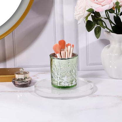 DASITON Makeup Brush Holder Organizer, Crystal Glass Cosmetic Makeup Brushes Storage Holder, Christmas Tree Make Up Brush Cup for Vanity Décor, Small Pen Holders for Desk, Toothbrush Holders (Green)