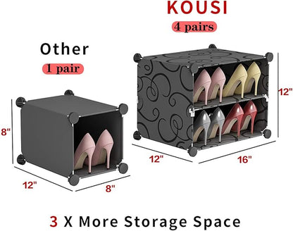 KOUSI Portable Shoe Rack Organizer 72 Pair Tower Shelf Storage Cabinet Stand Expandable for Heels, Boots, Slippers， Transparent Door
