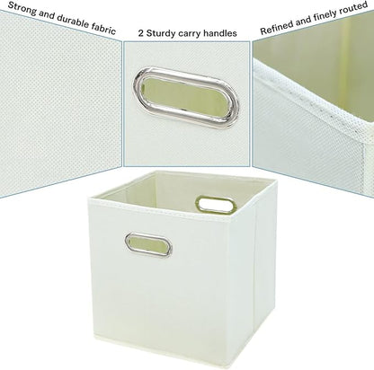 Fabric Cubby Storage Bins,13x13x13 Inches ,Cube Organizer Bin Foldable Storage Boxes with Dual Handles Fabric Organizer Box and collapsible Storage basket,Set of 8,Creamy-White