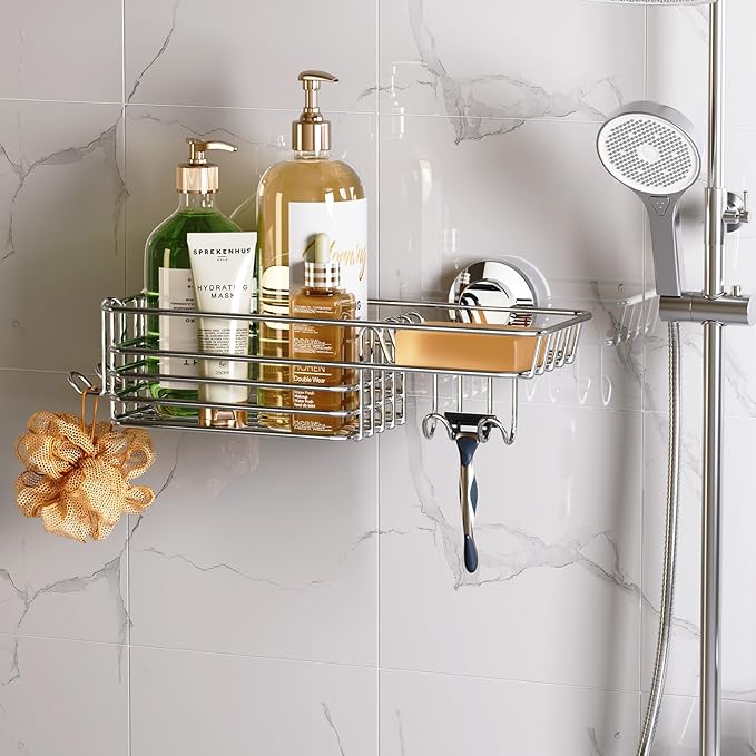 LEVERLOC Shower Caddy Suction Cup Shower Shelves Shower Holder，Silver