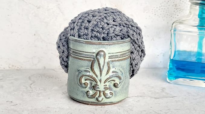 Fleur De Lis Sponge Holder for Sink White French Country Farmhouse Decor Compact Handmade Drain Rack (Green)