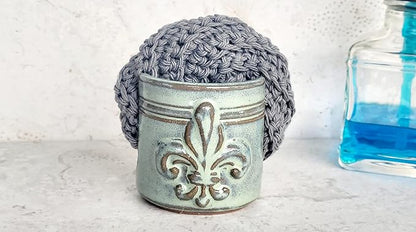 Fleur De Lis Sponge Holder for Sink White French Country Farmhouse Decor Compact Handmade Drain Rack (Green)