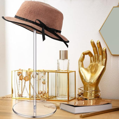 Yookeer 2 Set 16 Inch Clear Acrylic Hat Stands and Wig Display Rack Stands for Multiple Hats Display Tabletop Baseball Caps Watch Tabletop (Round Bottom)