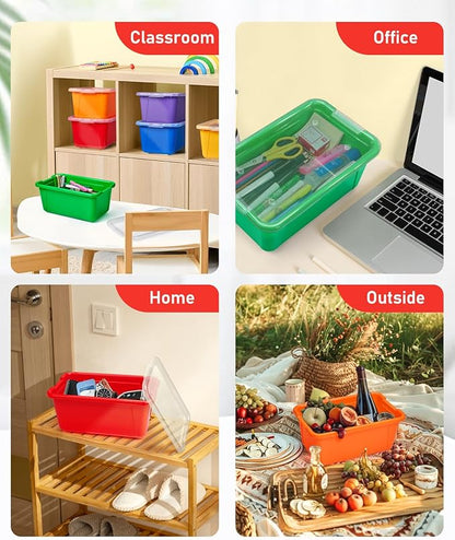 GAMENOTE 6 Quart Storage Bins with Lids, Plastic Latching Box for Classroom & Kids Toy Storage,Stackable Shoe Box Size Containers for STEM Morning Tubs, Crafts & Building Blocks (6, Colorful)