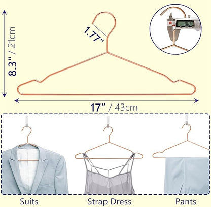 Amber Home 30 Pack 17" Rose Gold Strong Metal Hanger, Copper Clothes Hangers, Heavy Duty Coat Hangers, Standard Suit Hangers for Jacket, Shirt, Dress (Copper, 30)