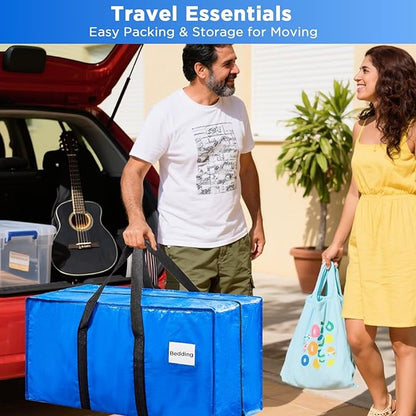 BETU 12 Pack Moving Bags Moving Storage College Dorm Camping Packing Travel PE Heavy Duty, Sturdy Handle, Zipper Large Storage Tote Bag Moving Boxes Box Alternative - Blue 29L x 14W x 13H