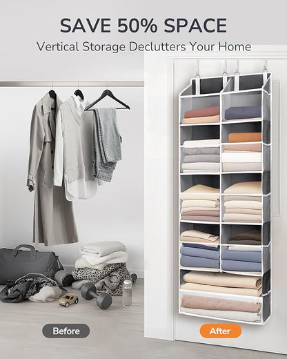 ULG Over the Door Organizer, 5-Tier Extra Large Hanging Storage with 10 Mesh Pockets, 100 lbs Capacity, Heavy Duty Door Organizer for Closet, Bedroom,Grey