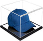 Clear Hat Display Case Acrylic Baseball Cap Holder Stand Transparent Hat Storage Box Dustproof Square UV Protection Cabinet with Carbon Fiber Skin Base and Removable Mirror Base