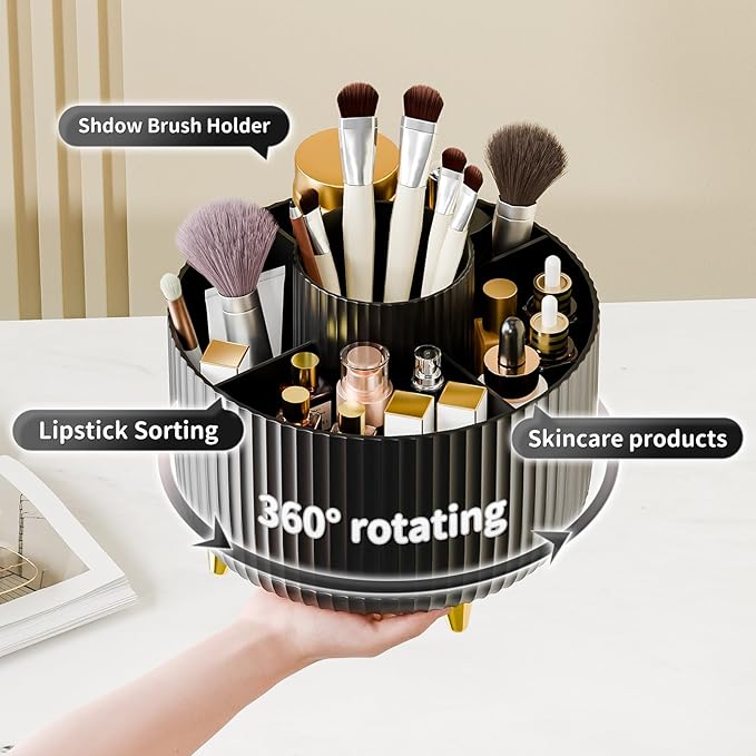 fanado 360° Rotate Makeup Brush Holder Organizer, Makeup Organizers Countertop, Makeup organization and Skincare Storage with Gift Box Packing for Vanity, Desktop, Bathroom (Black)