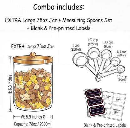 Sheechung 78oz Extra Large Acrylic Jar with Gold Stainless Steel Lid - Clear Plastic Apothecary Jar for Laundry Organization, Scent Beads, Pods, Kitchen Pantry Storage, Pasta, Candy, Bathroom Vanity