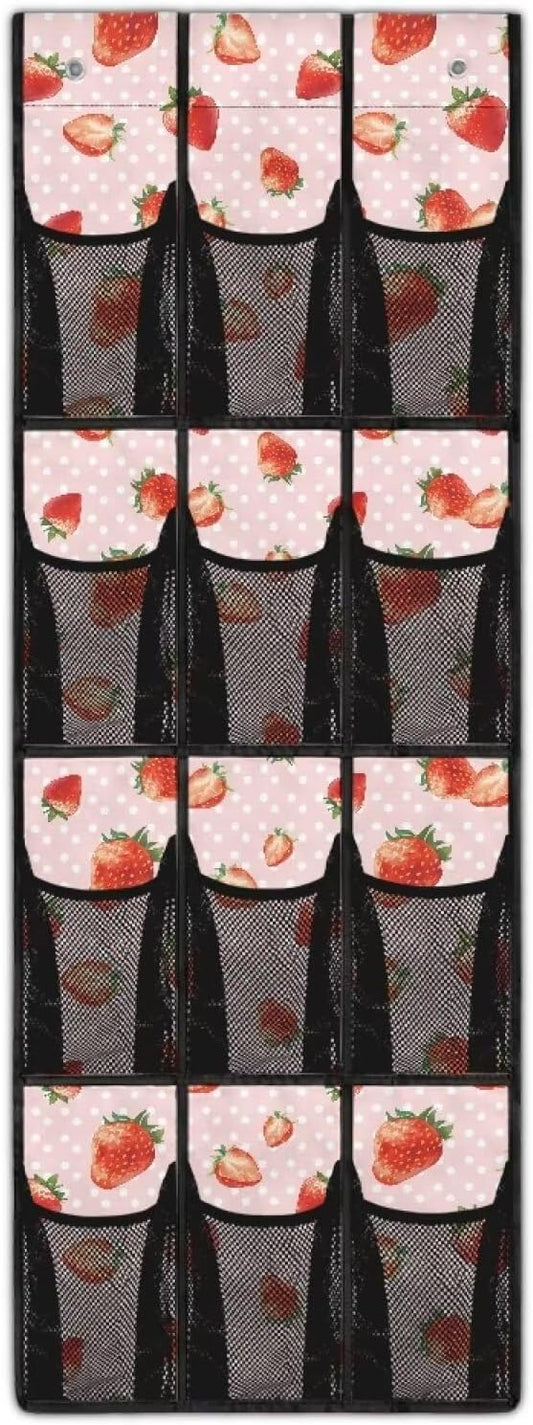 Strawberry Hanging Shelves Over the Door Organizer Storage for Closet with 12 Pockets,Nursery Organization,Over The Door Organizer,Organizer for Bedroom Bathroom,Kitchen