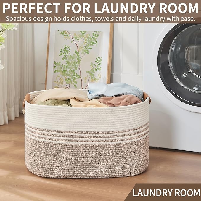 Extra Large Laundry Basket Hamper, 72L Cotton Rope Storage Bin for Blankets, Toys, Clothes, Decorative Nursery Hamper for Living Room, Baby Nursery, Bathroom, Bedroom, Kids Storage, Light Brown