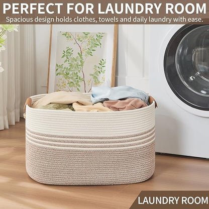 Extra Large Laundry Basket Hamper, 72L Cotton Rope Storage Bin for Blankets, Toys, Clothes, Decorative Nursery Hamper for Living Room, Baby Nursery, Bathroom, Bedroom, Kids Storage, Light Brown