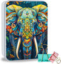 Metal Tin Box Sturdy Metal Storage Box with Lid, Large Container Holder for TCG Cards,Car Keys,Cookies,Tin Containers for Gift,5.0x3.7x1.6 Inch,Exquisite Pattern Design(Flower Elephant)