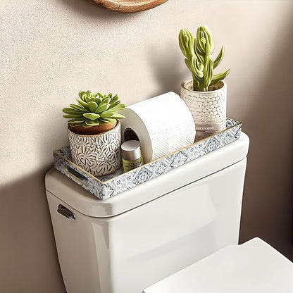 MAONAME Plastic Vanity Tray, Bathroom Counter Tray, Decorative Trays with Handles, Storage Dresser Trays Organizer for Toilet Tank, Jewelry, Makeup, 13.8" x 6" x 1.57"