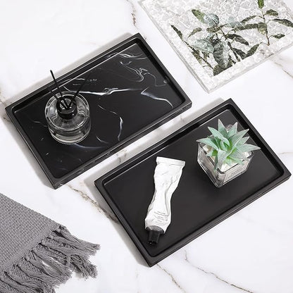Luxspire Bathroom Vanity Tray, Resin Dresser Jewelry Ring Dish Tank Storage Kitchen Sink Countertop Organizer Plate Holder for Perfume Candles Soap Towel Plant Bathroom Accessories, M, Matte Black