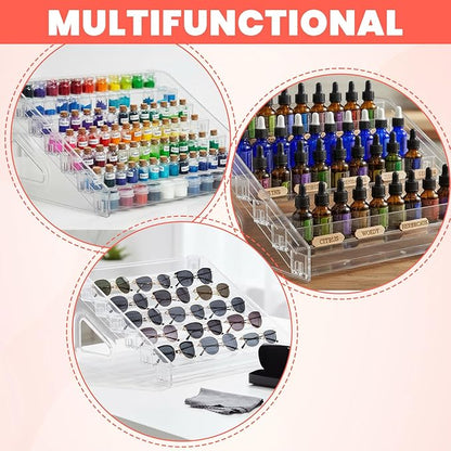 2 Pcs Nail Polish Organizers, Clear Nail Polish Holder 84 Bottles of 7 Layers Sunglasses Organizer Essential Oils Holder Clear Eyeglasses Display Case Makeup Organizer
