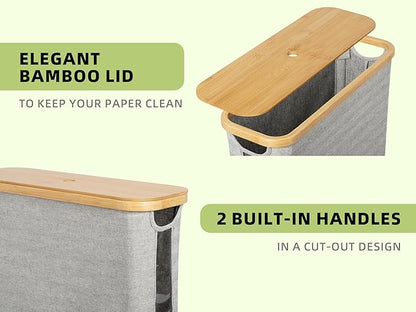 StorageWorks Toilet Paper Storage with Bamboo Lid, Toilet Paper Holder Basket for Up to 9 Mega or 12 Regular Size Rolls, Medium Paper Storage Baskets for Bathroom, Grey, 1 Pack