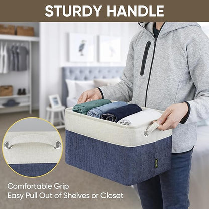 BALEINE 2 Pack Fabric Closet Storage Bins for Shelves, Linen Closet Organizers and Storage, Decorative Baskets for Organizing, Shelf, Clothes, Home, Office (Navy Blue, 15"x11"x9.5")