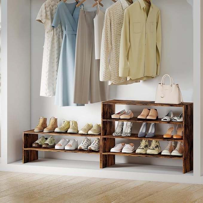 Giantex 3-in-1 Vertical Shoe Rack, 6-Tier Free Standing Shoe Storage Organizer w/Stackable Design for 18 Pairs, 31 Inch Wide Wood Shoe Shelf for Closet, Entryway, Living Room, Office, Brown