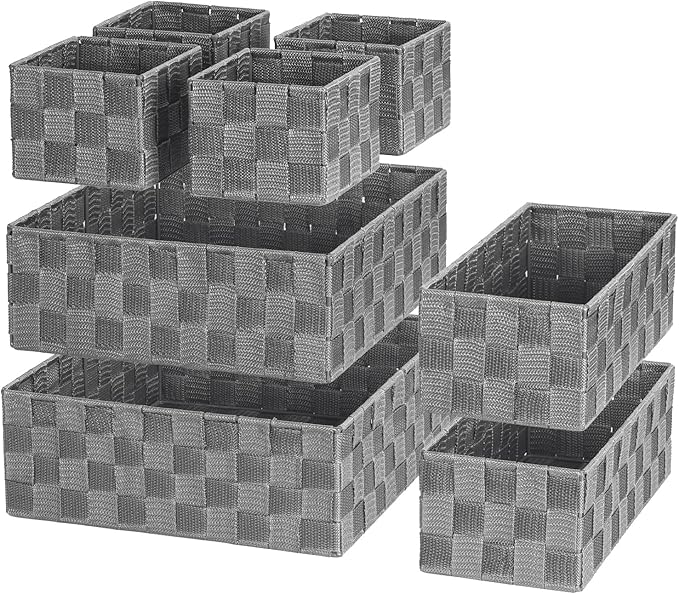 Posprica Woven Baskets, Storage Baskets for Organizing (Set of 8), Cube Baskets Bin Container Matching Storage Boxes Organizers for Pantry, Office, Shelves, Media-room