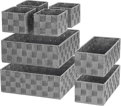 Posprica Woven Baskets, Storage Baskets for Organizing (Set of 8), Cube Baskets Bin Container Matching Storage Boxes Organizers for Pantry, Office, Shelves, Media-room