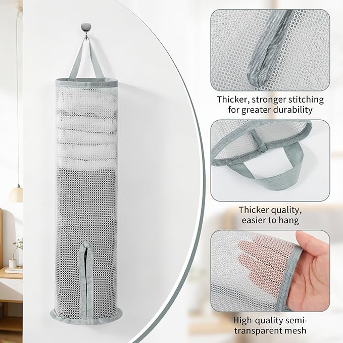 Hanging Sock Storage Bag,Wall Mount Multifunctional Bag,Sock Underwear Organizer,Hanging Closet Organizer,Saver Kitchen Storage Holder for Storing Socks Ties Plastic Bag 3PCS (Grey)