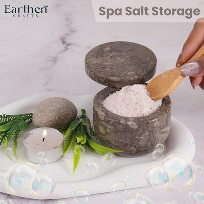 Marble Salt Cellar with Swivel Lid 3 Inch Salt Box Oceanic Mini Salt and Spice Jar Storage Magnetic Lock Container, Salt Crock for Sea Salt, Flaky Salt, and Sugar