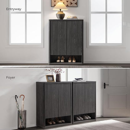 SICOTAS Shoe Cabinet 44 inch Tall Fluted Shoe Cabinet with Doors & 4 Shelves Wooden Large Hidden Shoe Storage Organizer Modern Free Standing 6-Tier Cabinet for Entryway Living Room Closet