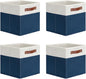 DULLEMELO Fabric Bins for Cube 11x11, Gift Baskets Empty for Boy Girl Mother Father Christmas Festival,Fabric Storage Bins Cube Organizer Baskets With Leather Handles(White&Blue)