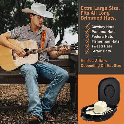 Foeran Travel Hat Case For Cowboy Panama & Fedora Hat, Waterproof & Crush Proof Cowboy Hat Box Wide-brimmed Hats Storage Holder Hat Carrier - Large, Black