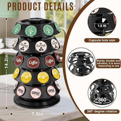 K Cup Holder, Coffee Pod Holder for Keurig - 40 Capsule Spinning Organizer with 360° Turntable, Space Saving K Cup Storage for Kitchen Counter, Office & Coffee Bar