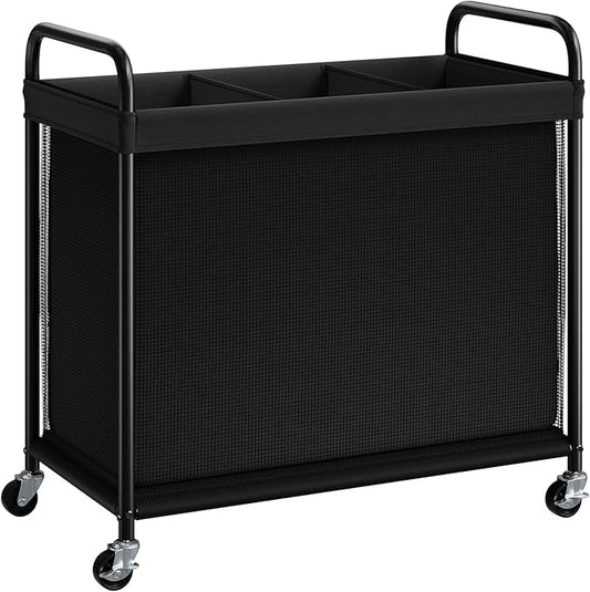 ELYKEN Laundry Hamper 3 Section, 120L Rolling Laundry Sorter with Removable Liner Bag, Laundry Basket with Wheels, Steel Frame with Metal Handle, Clothes Hamper Cart for Laundry Room & Bedroom