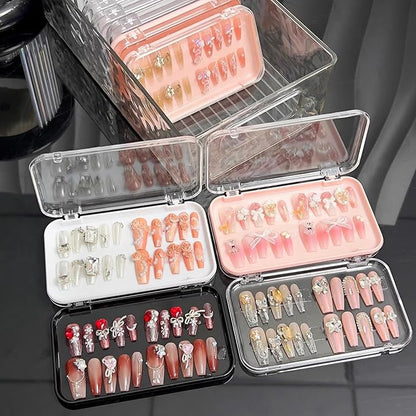 14Pcs Press On Nail Packaging Box Large,Press on Nail Storage Box for Press Ons Long, 5.1”×2.95” Fake Nail Storage Cases with 60 Pcs Adhesive Tape for Fake Nails Storage Display Nail Salon Business