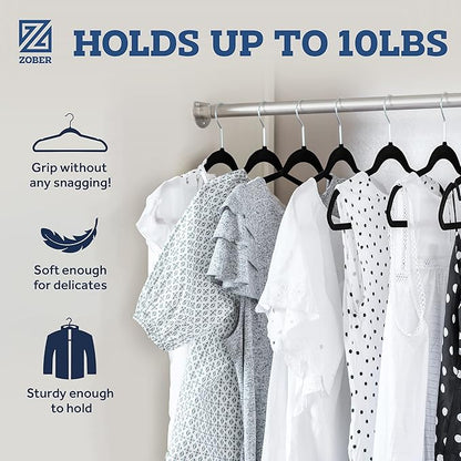 ZOBER Black Velvet Hangers 50 Pack - Clothes Hangers, Coat Hanger for Pants & Dress Clothes - Non Slip w/ 360 Degree Swivel, Holds up to 10 lbs - Strong Felt Hanger for Clothing