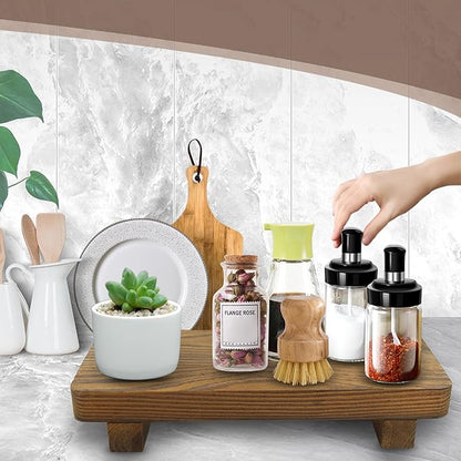 Wooden Bathroom Counter Tray for Home Decor, Farmhouse Wood Riser for Table Countertop, Small Soap Pedestal Stand, YITOBA Decorative Trays for Kitchen Sink, Vanity (Brown)