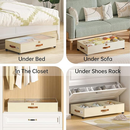 Yecaye Under Bed Storage with Wheels, 2 Pack Under Bed Storage Containers with Adjustable Dividers & Clear Lid, Rolling Underbed Organizer Bins Drawer for Clothes, Shoes, Blankets(30.3 x 16 x 6.7in)