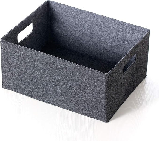 Self-supporting collapsible felt storage basket in darkgrey for storaging and sorting of clothes, toys and office files
