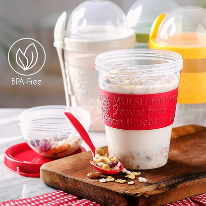 Crystalia 4 Pack 20 oz On The Go Yogurt Parfait Cups with Lids & Spoons, BPA FREE Reusable Yogurt Containers, Take and Go Yogurt Cup with Topping Cereal or Oatmeal Container, Colorful Set