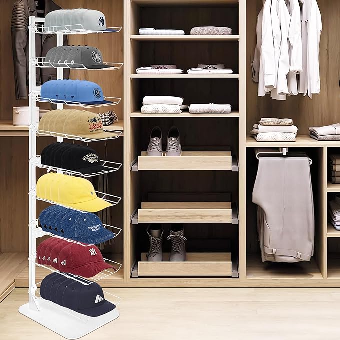 Hat Display 9 Tier, Hat Rack Stand Up to 70 Caps, Metal Hat Stands for Multiple Hats, Commercial Retail Hats Display, White
