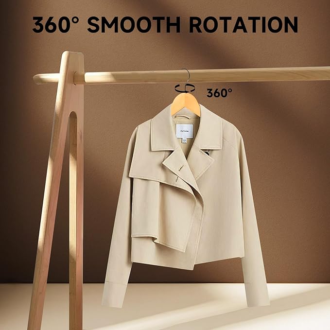 Premium Wooden Top Hangers, Heavy Duty Solid Wood Suit Hangers with 360° Swivel Hook & Anti-Slip Notches, Durable Clothes Hangers for Jackets, Coats, Shirts & Dresses(Natural Wood/72-Pack)