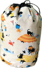 Black Cats on beach drawstring bag for knitting or crochet projects, Rummikub, Scrabble Mahjong tiles, reusable gift bag, Sandy Paws, The Suebee