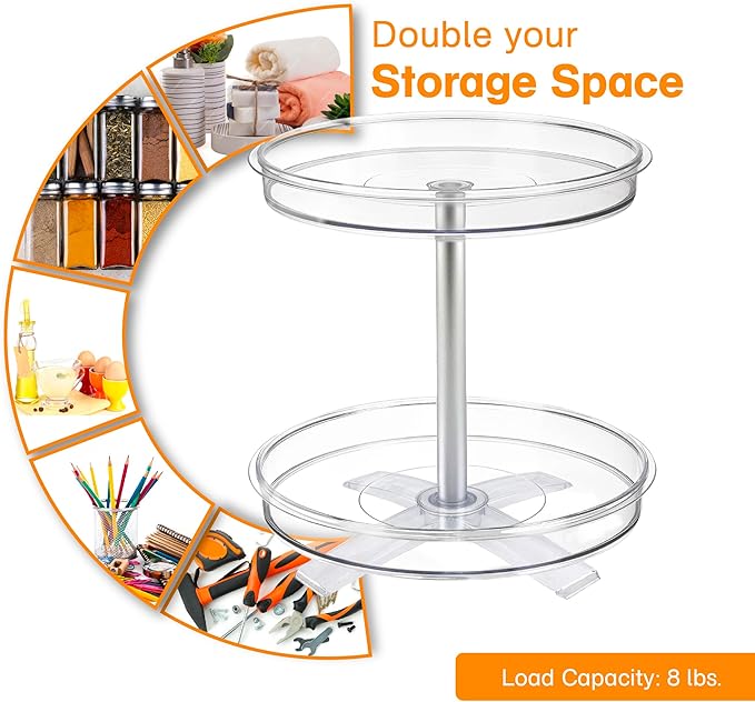 Polder 2-Tier Spinner Caddy, Kitchen and Bathroom Organization and Storage, with Dual Rotating Tables Lazy Susan, 8 lbs. Load Capacity, 10.6" x 10.3"