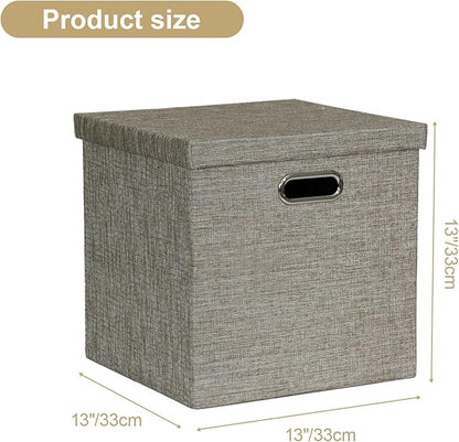 Posprica Storage Bins with Lids,13×13×13 Foldable Storage Cube Baskets Boxes Fabric Drawers for Closet Shelf Cabinet Bookcase,Set of 4,Coffee