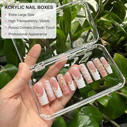 14Pcs Press On Nail Packaging Box Large,Press on Nail Storage Box for Press Ons Long, 5.1”×2.95” Fake Nail Storage Cases with 60 Pcs Adhesive Tape for Fake Nails Storage Display Nail Salon Business