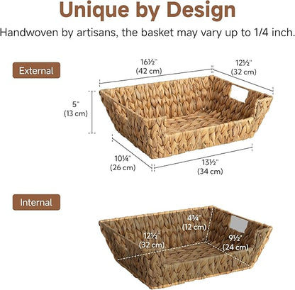 StorageWorks Water Hyacinth Baskets for Organizing with Built-in Handles, Stackable Wicker Pantry Baskets for Shelf, Pantry Organizers and Storage for Shelves,2-Pack