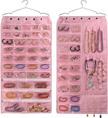 BB Brotrade Hanging Jewelry Organizer,Accessories Organizer,56 Pocket Organizer for Holding Jewelries (Pink-56 Pockets)